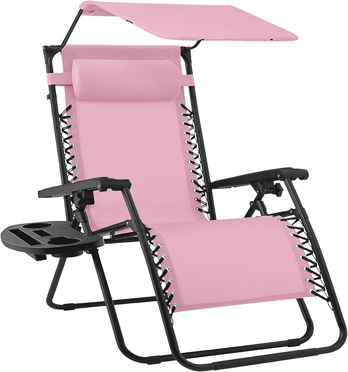 Best Choice Products Folding Zero Gravity Outdoor Recliner Patio Lounge Chair w/Adjustable Canopy Shade, Headrest, Side Ac...