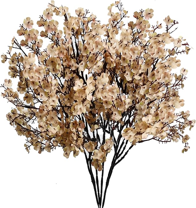 Mandy's Light Brown Artificial Baby’s Breath Flowers 6 Bundles Silk Gypsophila, 18.5 Inch European Style Modern Home Decor...