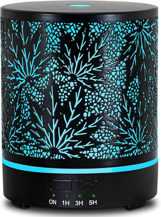 Essential Oil Diffuser Metal Aromatherapy Oil Diffusers for Large Room,Maple Leaf Pattern Ultrasonic Cool Mist Diffuser wi...