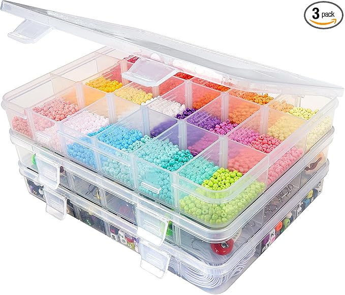 CGCG 3 Pack 7.9 x 5.8 inch Plastic Organizer Box with Adjustable Dividers 18 Grids Clear multi Compartment Storage Contain...