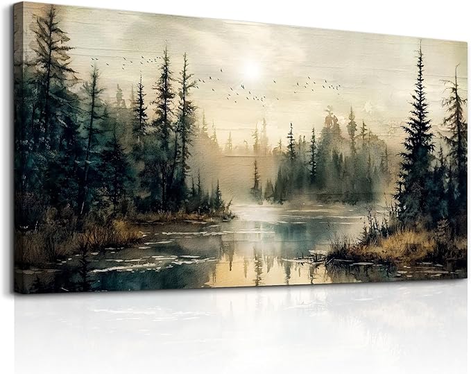 FUHAIHUA Canvas Wall Art For Living Room Large Wall Decor For Bedroom Modern Office Wall Decorations Forest River Landscap...
