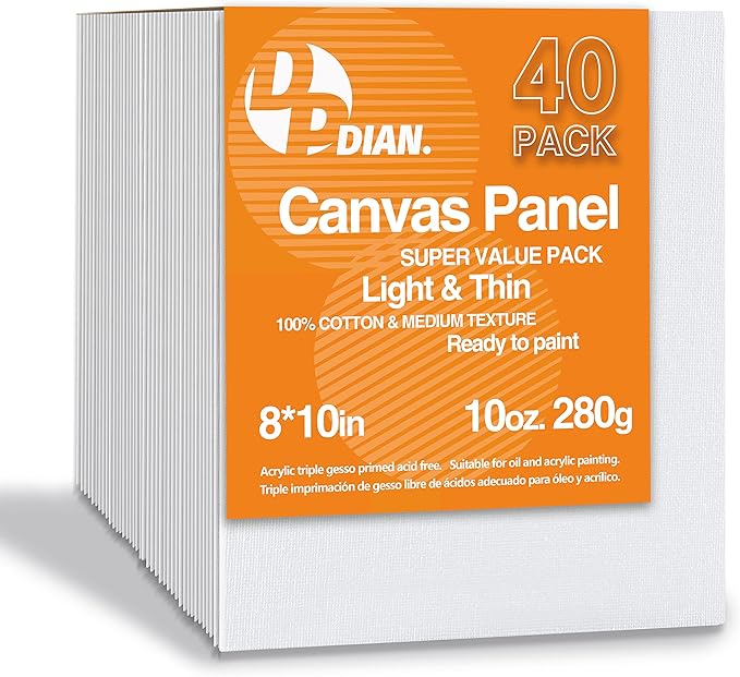 DPDIAN Canvas Boards for Painting 40 Pack, 8 inch x 10 inch Super Value Pack, Artist Canvas Panels for Oil & Acrylic Painting