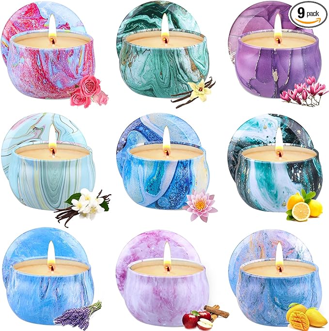 Scented Candles Gift Set, 9 Pack Candles for Home Scented Long Lasting Natural Soy Wax Aromatherapy Candle Set Birthday Gi...