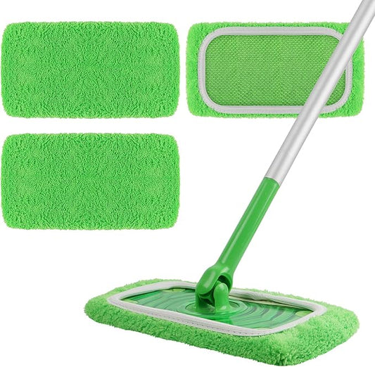 AmaVins Reusable 100% Coral Fleece Mop Pads Compatible with Swiffer Sweeper, 3 Pack Wet and Dry Flat mop Cover, Washable W...