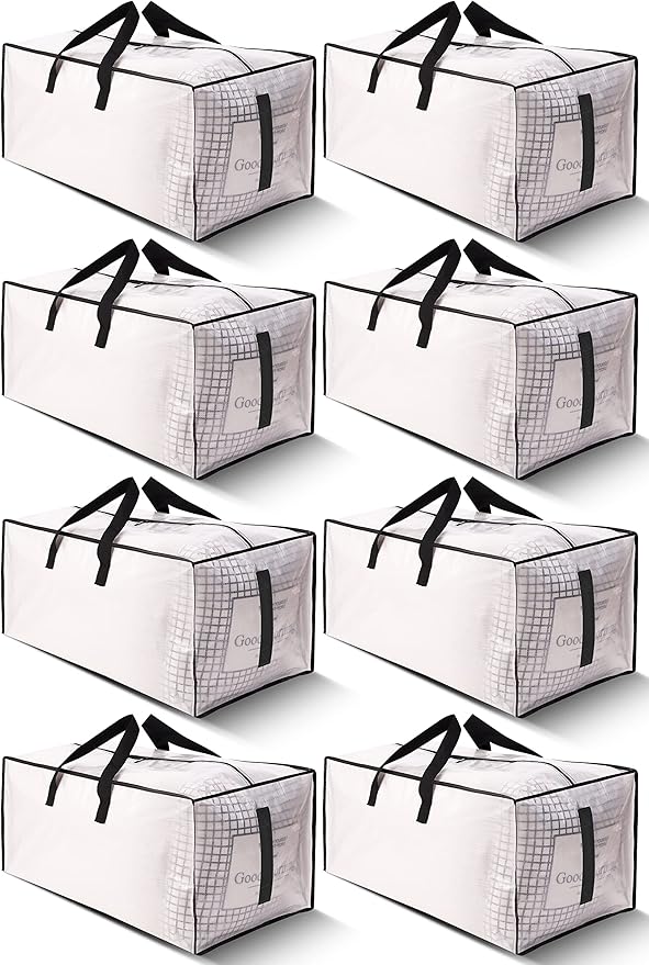 HOMESURE 8 Pack Large Strong Moving Bags with Zippers & Carrying Handles - Water-Resistant - Heavy Duty Storage Tote for S...