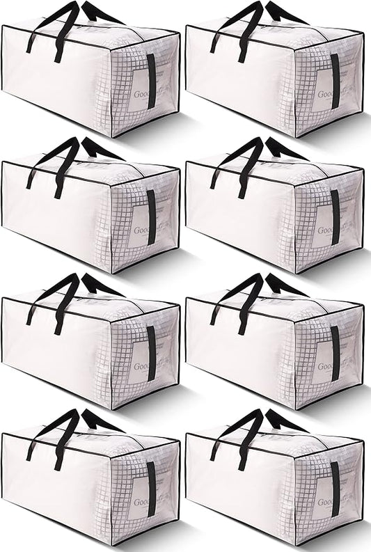 HOMESURE 8 Pack Large Strong Moving Bags with Zippers & Carrying Handles - Water-Resistant - Heavy Duty Storage Tote for S...