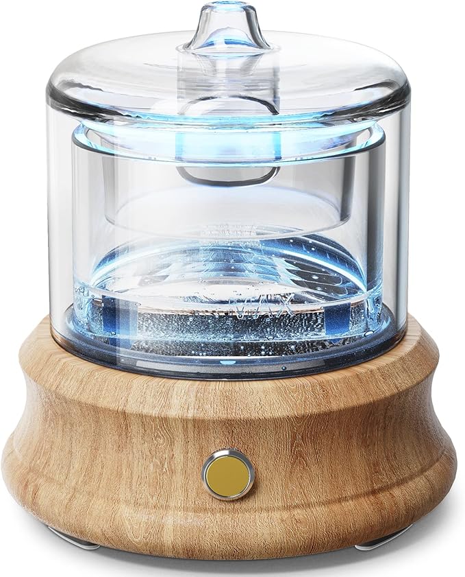 Lecdura Glass Essential Oil Diffuser, 80ML Small Glass Reservoir Natural Wood Base Ultrasonic Cool Mist Aroma Diffusers wi...