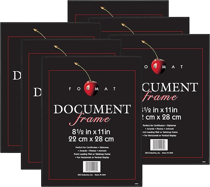 MCS Format 8.5x11 Diploma Frame, Black Picture Frame Wall Hanging or Tabletop Easel for Documents, Awards & Certificates (...
