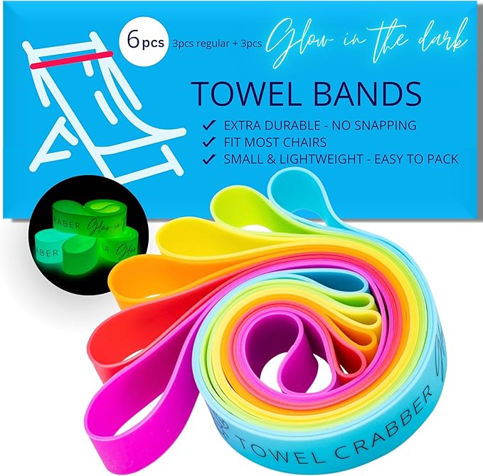 Towel Bands (6-Pack), Beach Pool & Cruise Chairs, Extra Durable, No Snapping, Cruise Ship & Beach Essentials, Great Altern...