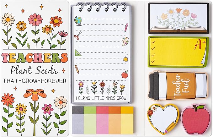 Xqumoi Retro Wildflowers Teachers Sticky Notes Set - Teacher Plant Seeds Self-Stick Note Pads Teacher Appreciation Notepad...