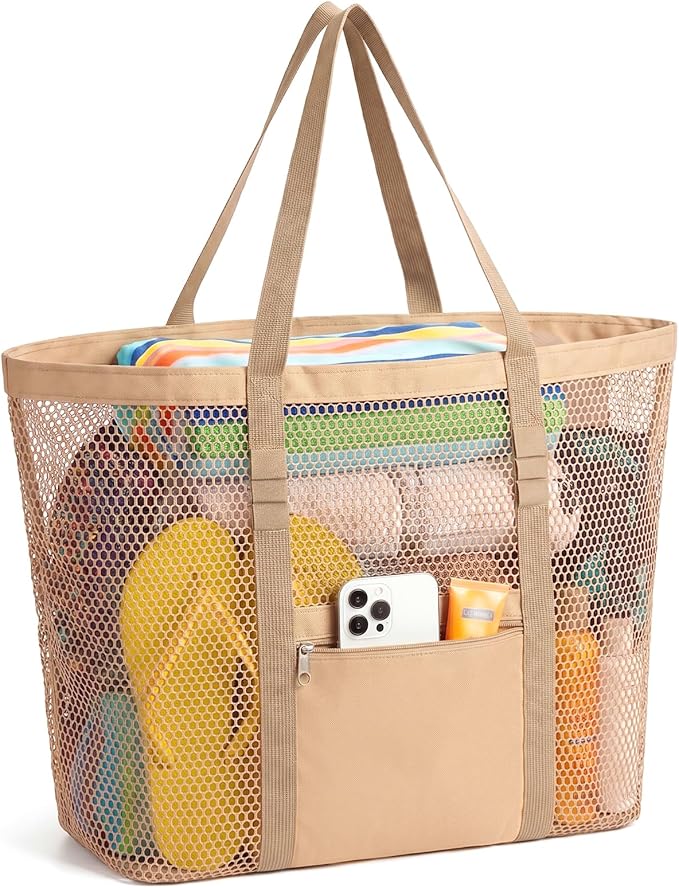 Dntorx Women's Mesh Beach Bag, Stylish Beach Tote for Swimming, Travel & Vacation Essentials, Lightweight Design for Poolside