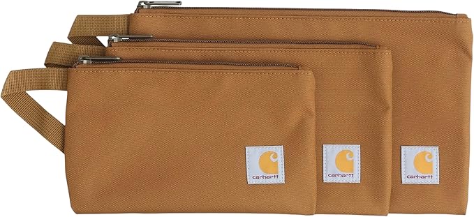 Carhartt Utility Zipper Pouch Set, Durable Water Repellent Organizers Sold in Sets of Three, Carhartt Brown