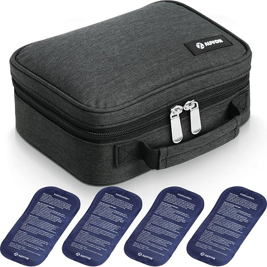AUVON Insulin Cooler Travel Case with 4 × 160g Ice Packs for Longer Cooling Effect, TSA-Approved Medication Cooler Bag for...