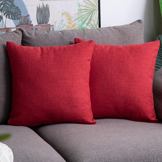 Anickal Red Pillow Covers 20x20 inch for Christmas Day Decor Set of 2 Rustic Linen Holiday Decorative Square Throw Pillow ...
