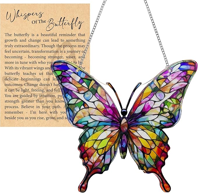 Butterfly Gifts for Women, Acrylic Butterfly Suncatcher Ornament Faux Stained Glass, Inspirational Gift for Women, Christm...