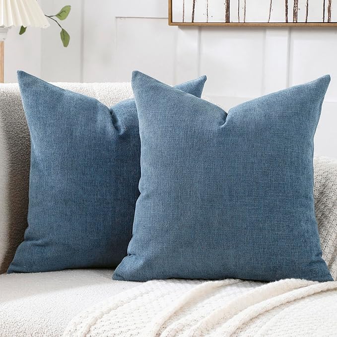 Jepeak 20x20 Inch Decorative Chenille Throw Pillow Covers, Pack of 2 Cozy Concise Pillow Cases Soft Farmhouse Modern Squar...