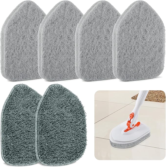 Wlich Scouring Pads Microfiber Cloth Refills 6 Pack, Fit Tub Tile Scrubber Brush Cleaning, Reusable Scouring Scrub Pad and...