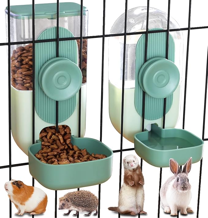 Kenond 35oz Hanging Automatic Pet Food Water Dispenser, Auto Gravity Pet Feeder and Waterer Set, Cage Cat Food Bowl Dog Fe...