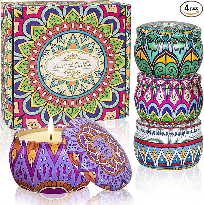 TEECOO Scented Candles Gift Set: 4 Pack Soy Wax Aromatherapy Candle 120H Burning Scent Candle Set for Home Scented Candle ...