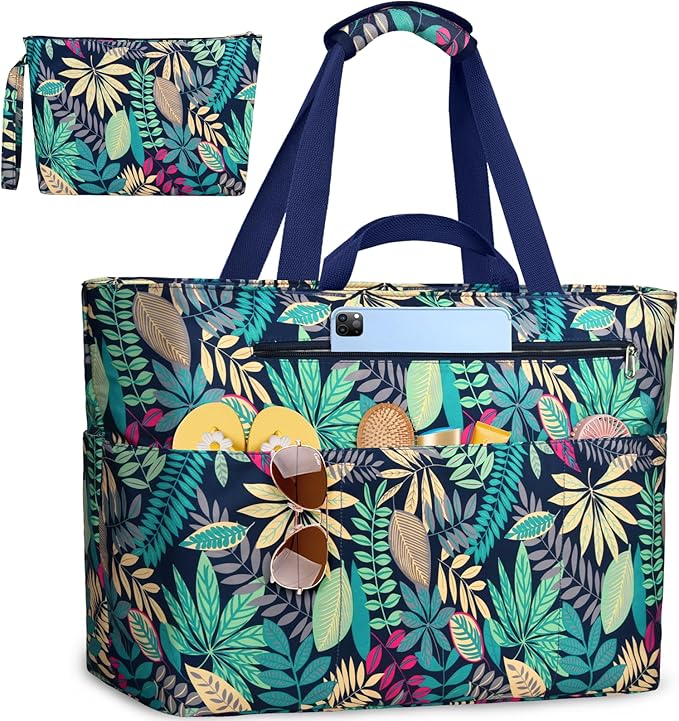ZENTREON Extra Large Beach Bags for Women, Waterproof Beach Tote Bag with Zipper and Wet Pocket, Foldable Swim Pool Bag