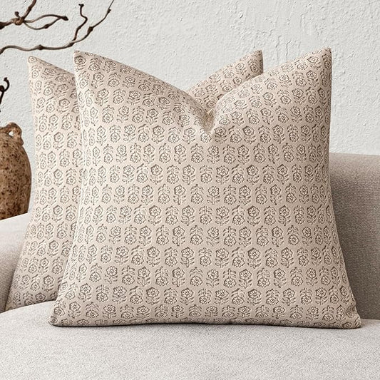 Foindtower Set of 2 Decorative Vintage Floral Print Throw Pillow Covers Neutral Modern Farmhouse Cushion Covers Boho Home ...