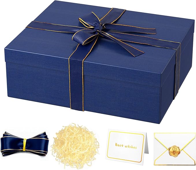 JOYIT Blue Gift Box 16.5''x13''x5.5'' - Large Gift Boxes with Lid for Presents Packaging, Birthday, Christmas, Wedding, An...