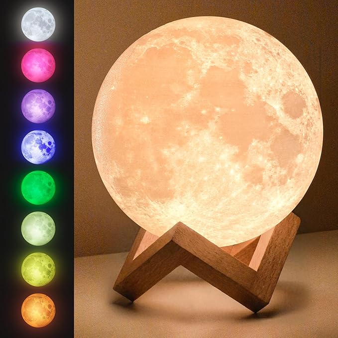 Mind-Glowing Moon Lamp - 3D Moon Night Light for Kids Bedroom - Globe Nightlight with Multi Color LED, Touch/Remote Contro...