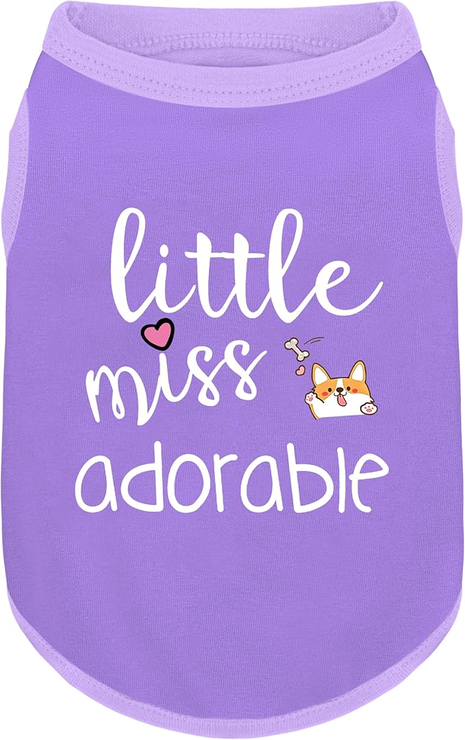 Cotton Dog Shirt with 'Little Miss Adorable' Corgi Head Print, Soft & Breathable Pet Apparel for Small, Medium, and Large ...