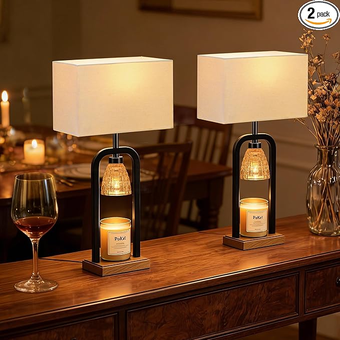 PoKat 21.5'' Lamp Candle Warmers Set of 2 Black, Farmhouse Candle Warming Lamps with Timer Dimmer & Wood-Like Base, Warmer...