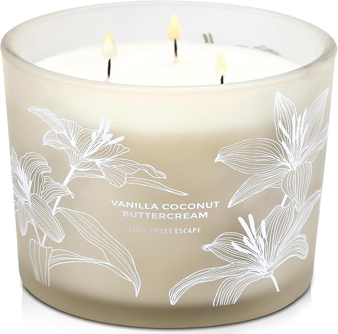 Vanilla Coconut Buttercream Candle, 14.5oz Large 3-Wick Soy Scented Candles for Home, Vanilla Cupcake Candle, Long Lasting...