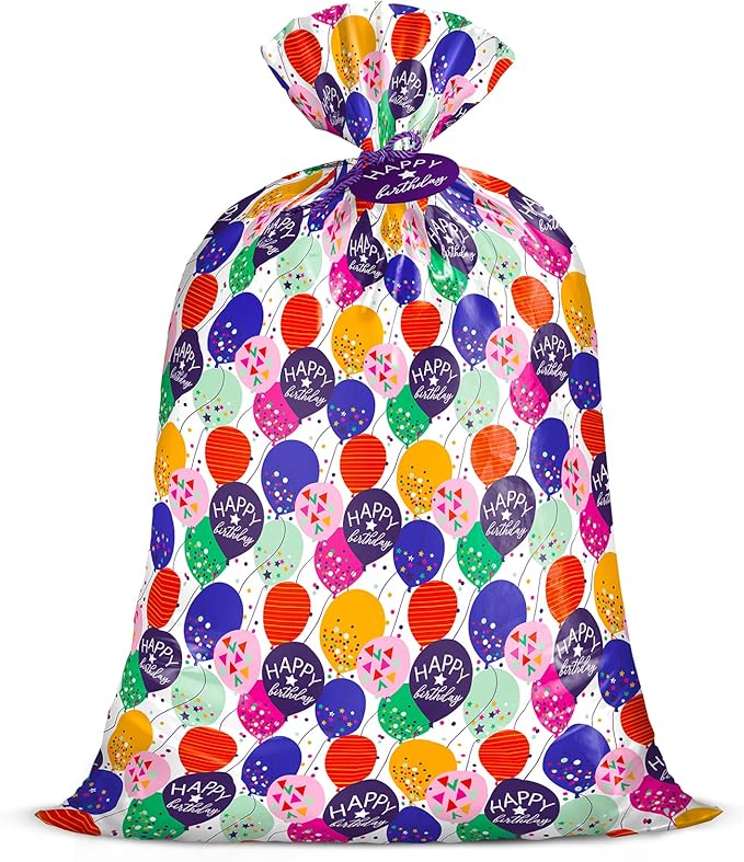 WRAPAHOLIC 56" Large Birthday Plastic Gift Bag - Colorful Balloon with Confetti Design for Kids Birthdays, Parties or Cele...