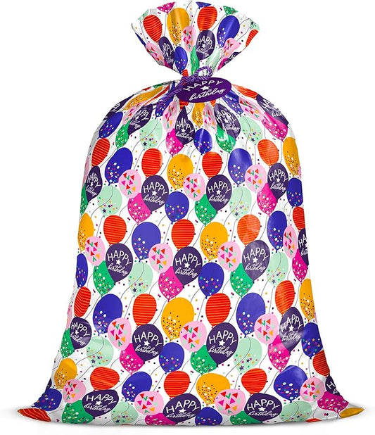 WRAPAHOLIC 56" Large Birthday Plastic Gift Bag - Colorful Balloon with Confetti Design for Kids Birthdays, Parties or Cele...
