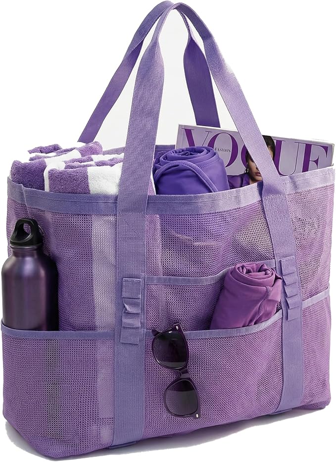 JOYPICKS Mesh Beach Bag-Large Beach Tote for Women Family with Zipper Pocket Toys & Vacation Essentials