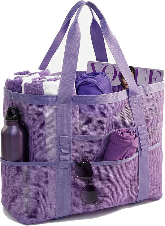 JOYPICKS Mesh Beach Bag-Large Beach Tote for Women Family with Zipper Pocket Toys & Vacation Essentials