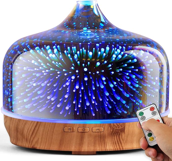 Porseme 500ml Glass Essential Oil Diffuser Aromatherapy Ultrasonic Cool Mist Humidifier 15-21 Running Hours Diffusers with...