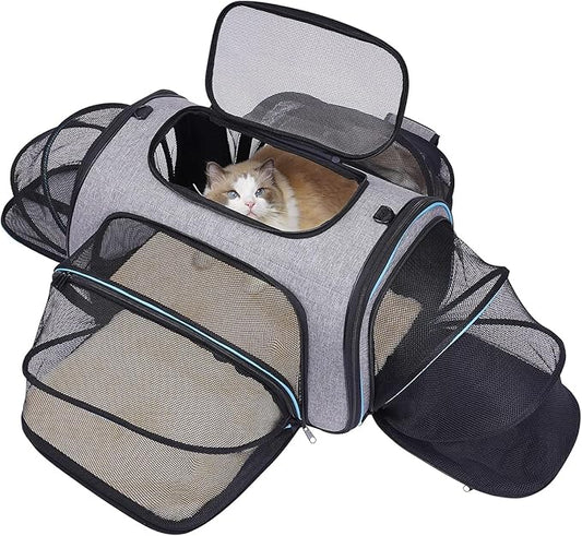 Siivton Airline Approved Pet Carrier, 4-Way Expandable Cat Dog Carrier for Under-Seat Travel, Soft-Sided Portable Pet Bag ...
