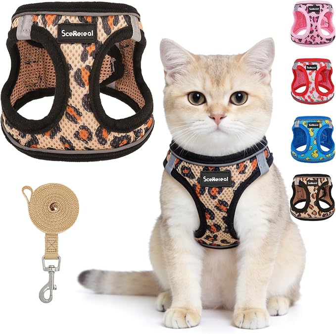 SCENEREAL Cat Harness & Leash Set Escape Proof - Adjustable Air Mesh Vest with Reflective Strips for Kittens, Puppies, Rab...