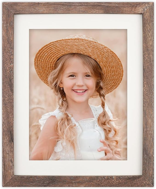 ORIVAN 8x10 Picture Frame Wood Display Picture 6x8 with Mat or 8x10 without Mat Distressed Brown Photo Frame for Wall and ...