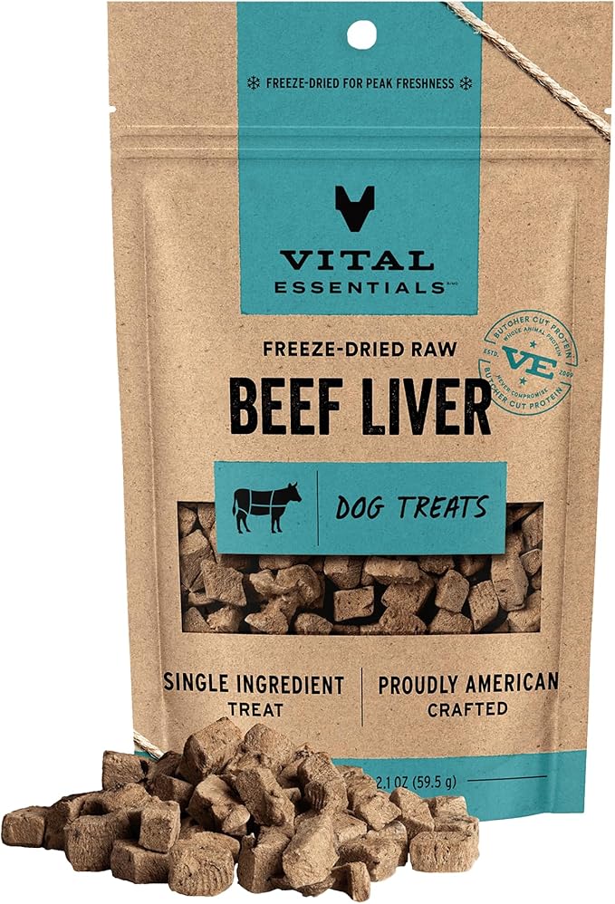 Vital Essentials Freeze Dried Dog Treats | Beef Liver, Single Ingredient | Premium Quality | Grain Free Training Treats fo...