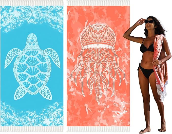 Widdonen Thin Turkish Beach Towel Lightweight Quick Dry Absorbent Cotton Bathroom Bath Pool Swim Towels Extra Large Oversi...