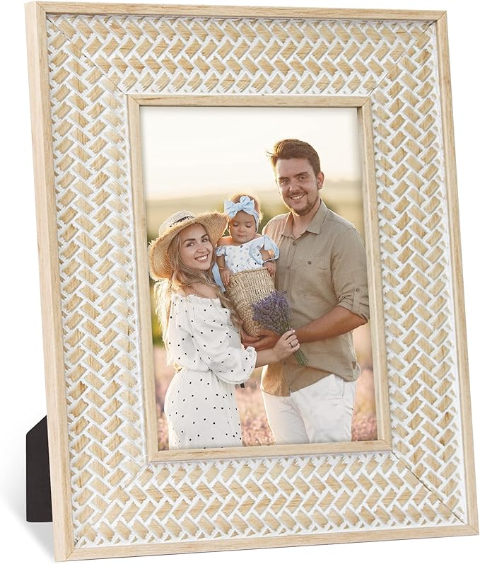 takfot Boho Picture Frames 5x7 Inch Rattan Decor Bohemian Rustic Style Carved Wood Photo Frame for Wall and Tabletop Gift ...