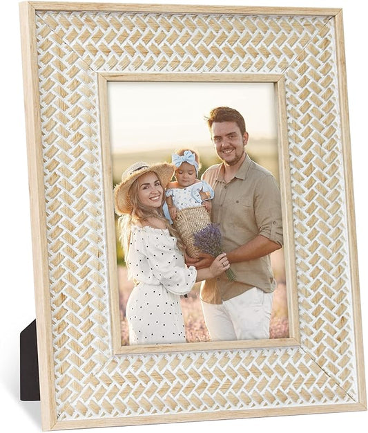 takfot Boho Picture Frames 5x7 Inch Rattan Decor Bohemian Rustic Style Carved Wood Photo Frame for Wall and Tabletop Gift ...