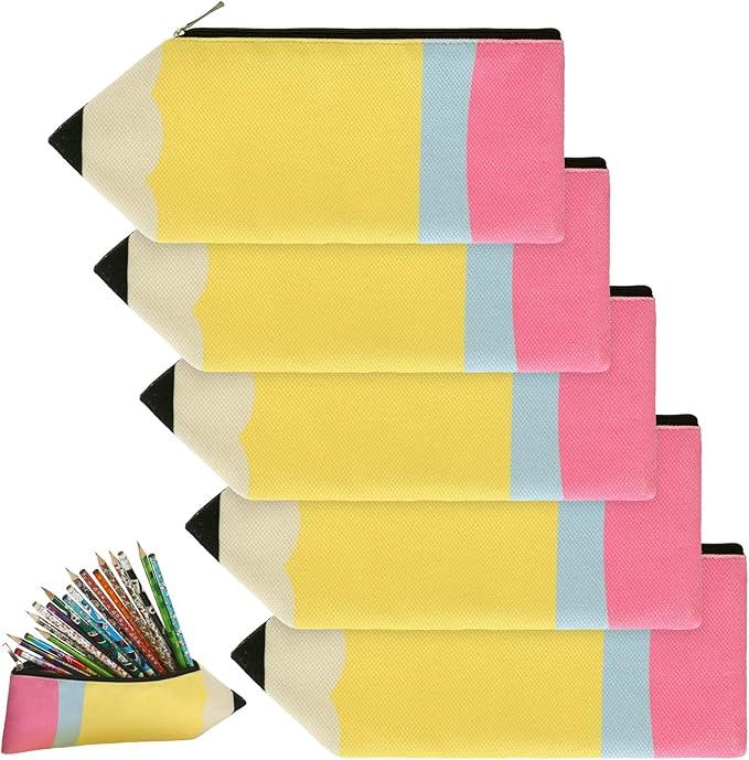 Kisston 6 Pcs Teacher Appreciation Gift Pencil Shaped Case Bulk Pencil Case Kawaii Pouch Portable Bag with Zipper Cute Pen...