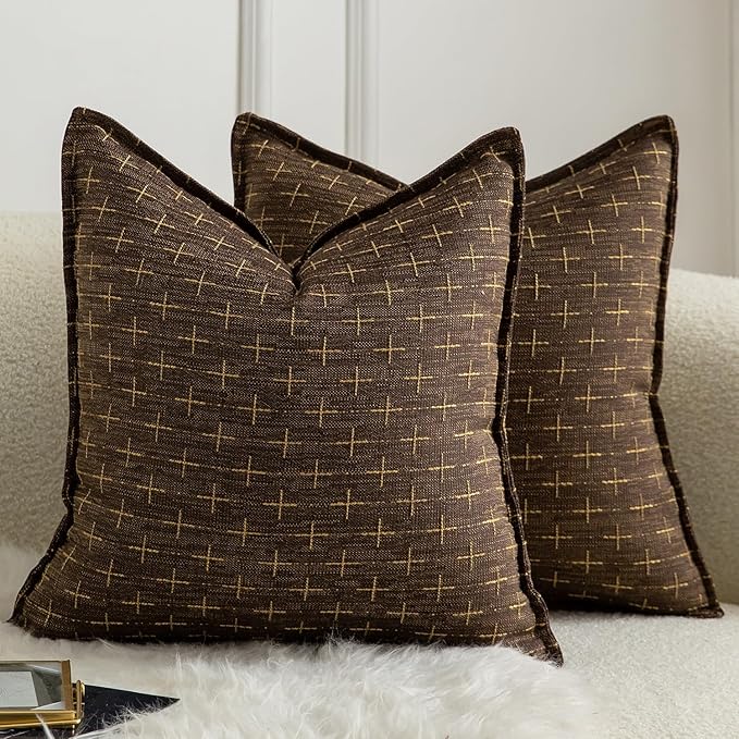 MANDIOO Pack of 2 Burlap Linen Throw Pillow Covers Woven Textured Modern Farmhouse Cushion Covers Pillowcase Decorative Co...