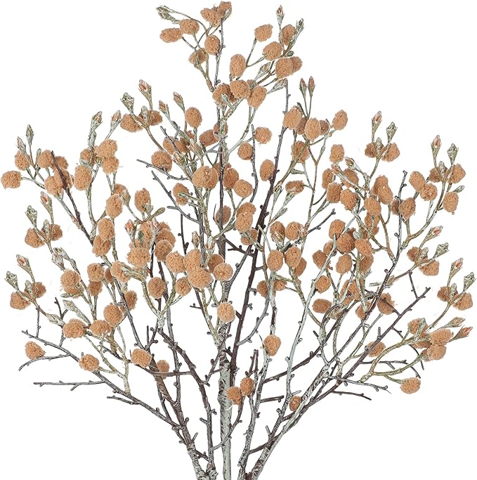 GnFlus 3Pcs Artificial Cotton Branches Fake Flowers for Spring Winter Indoor Boho Decoration,Faux Long Stem Artificial Flo...