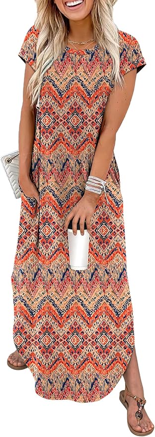 WIHOLL Summer Dresses Cap Sleeve Crewneck Maxi Long Casual Dress with Pockets Beach Vacation Sundresses 2026 Trendy