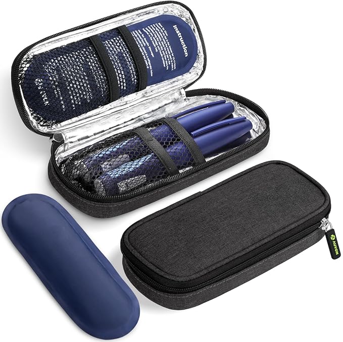 AUVON Insulin Cooler Travel Case with 2 x 90g TSA Approved Ice Packs, Diabetic Medication Insulated Cooling Bag for Insuli...