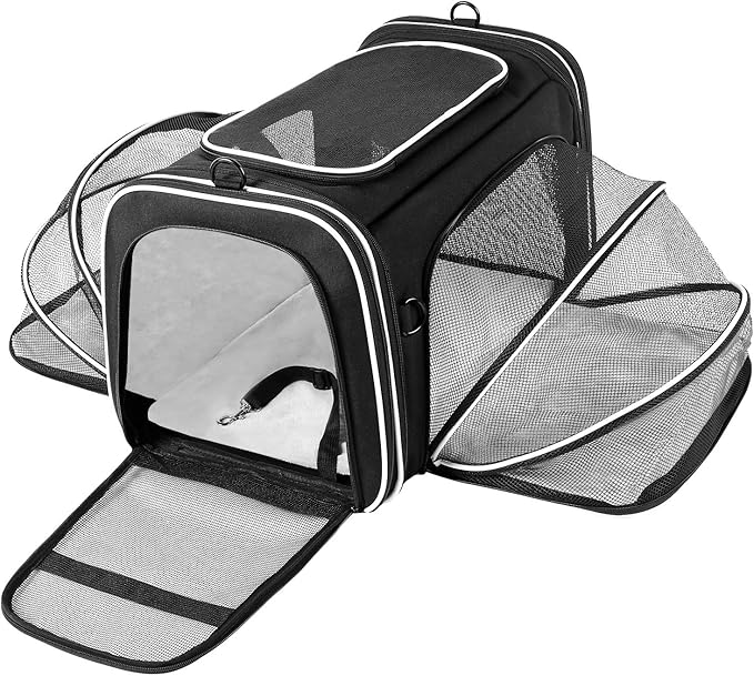 MASKEYON TSA Airline Approved Large Pet Travel Carrier,4 Sides Expandable with 2 Mesh Pockets,3 Entry, Soft Sided Collapsi...