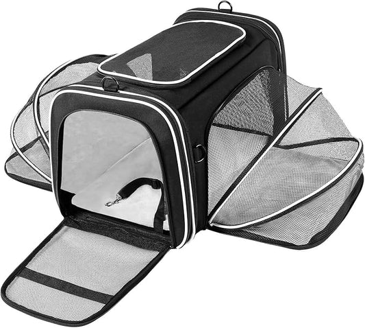 MASKEYON TSA Airline Approved Large Pet Travel Carrier,4 Sides Expandable with 2 Mesh Pockets,3 Entry, Soft Sided Collapsi...