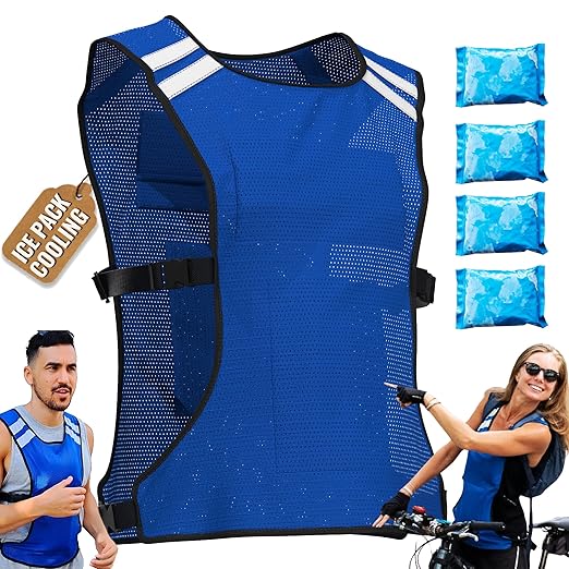CHILLSWIFT Cooling Vest for Men & Women - Adjustable Lightweight Ice Vest, S-XXL, Includes 8 Ice Packs, Ideal for Motorcyc...